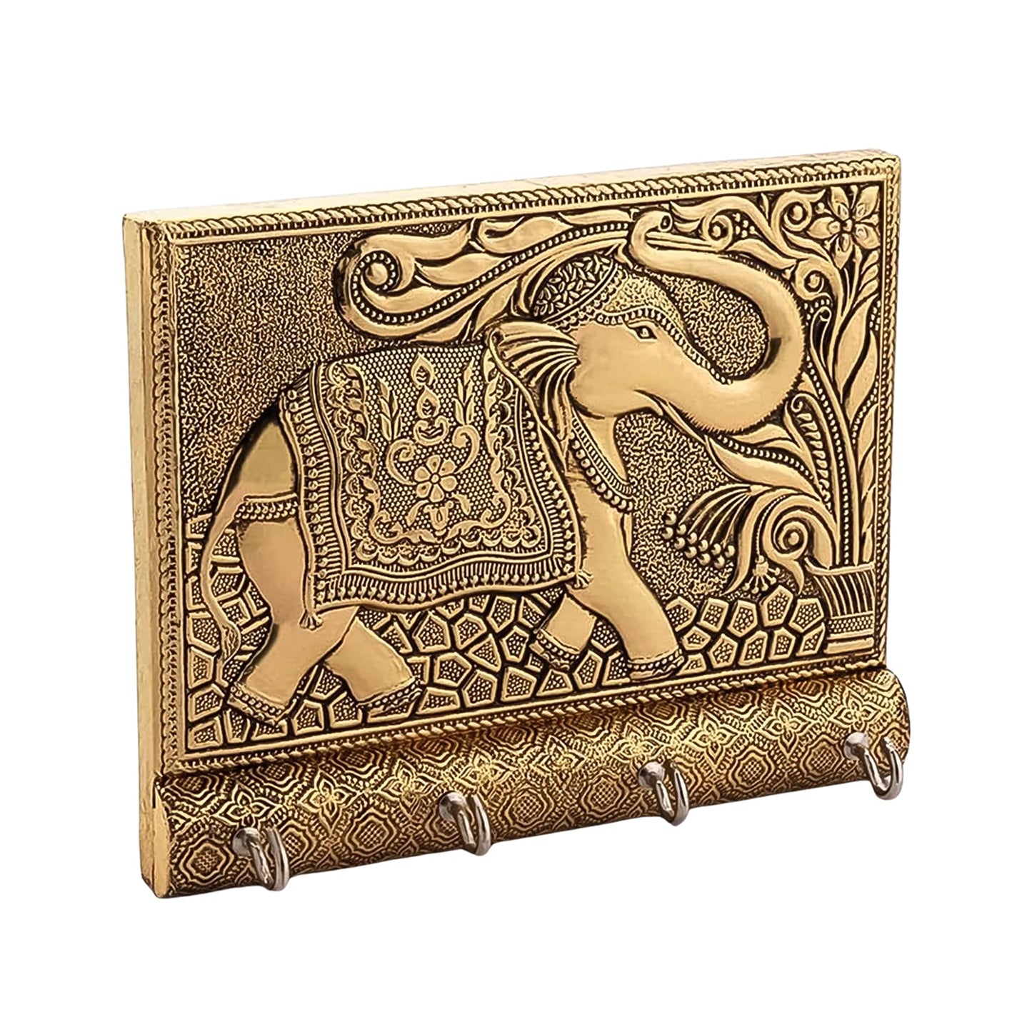 Wooden Key Holder for Home Decor Stylish Metal Gold Antique Elephant Design (1 Pc)